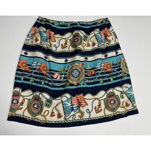 Talbots Women's Silk Wrap Skirt Nautical Printed Size 10 Petite Elegant Fashion